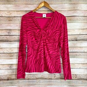 CAbi 4631 Feline Red Zebra Animal Print Twist Front Long Sleeve Size Small